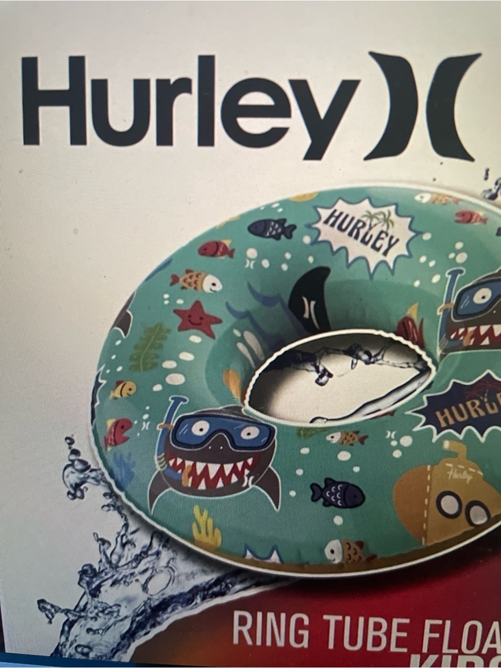 Hurley Kids Inflatable Ring Tube with Sharks 32.5 in Pool Float Durable Green